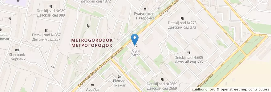 Mapa de ubicacion de Ригла en 러시아, Центральный Федеральный Округ, Москва, Восточный Административный Округ, Район Метрогородок.