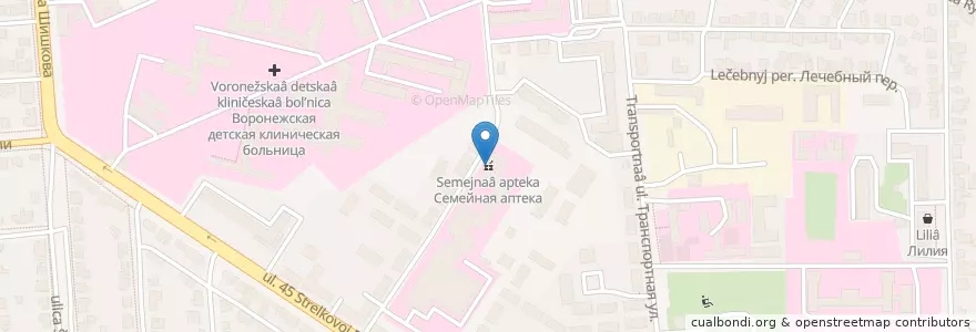 Mapa de ubicacion de Семейная аптека en Russland, Föderationskreis Zentralrussland, Oblast Woronesch, Городской Округ Воронеж.