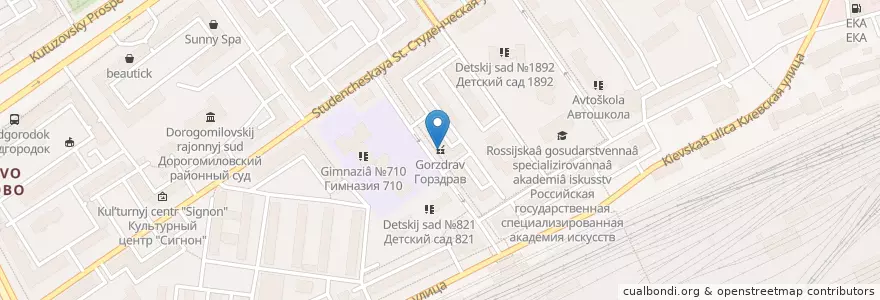 Mapa de ubicacion de Горздрав en Rusia, Distrito Federal Central, Москва, Западный Административный Округ, Район Дорогомилово.