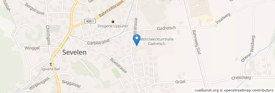 Mapa de ubicacion de Primarschule Gadretsch en İsviçre, Sankt Gallen, Wahlkreis Werdenberg, Sevelen.