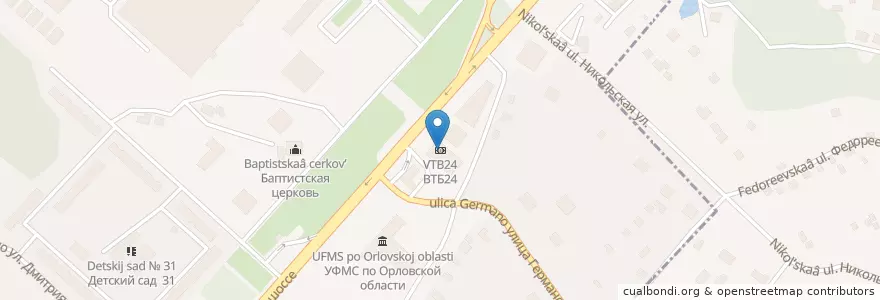 Mapa de ubicacion de ВТБ en Rússia, Distrito Federal Central, Oblast De Oriol, Орловский Район, Городской Округ Орёл.