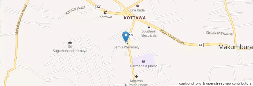 Mapa de ubicacion de Sam's Pharmacy en 斯里蘭卡, 西部省, කොළඹ දිස්ත්‍රික්කය.