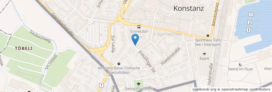 Mapa de ubicacion de Bar Babalou en Jerman, Baden-Württemberg, Bezirk Kreuzlingen, Regierungsbezirk Freiburg, Landkreis Konstanz, Kreuzlingen, Verwaltungsgemeinschaft Konstanz, Konstanz.