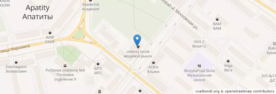 Mapa de ubicacion de Вещевой рынок en Russia, Northwestern Federal District, Murmansk Oblast, Городской Округ Апатиты.