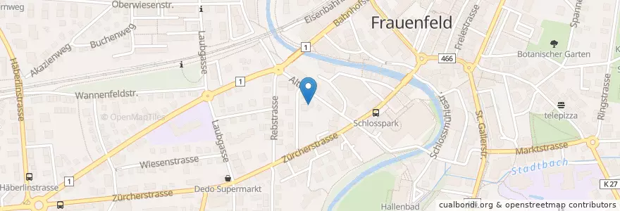 Mapa de ubicacion de Kleintier-Klinik en Schweiz/Suisse/Svizzera/Svizra, Thurgau, Bezirk Frauenfeld, Frauenfeld.