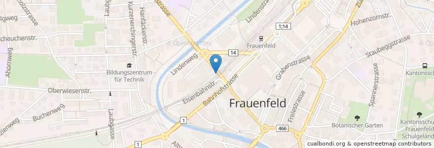 Mapa de ubicacion de Hier liegen die Fetzen en Швейцария, Тургау, Bezirk Frauenfeld, Frauenfeld.