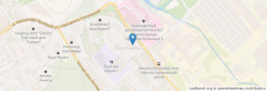 Mapa de ubicacion de Молодежный центр en 俄罗斯/俄羅斯, Центральный Федеральный Округ, 莫斯科州, Городской Округ Красногорск.