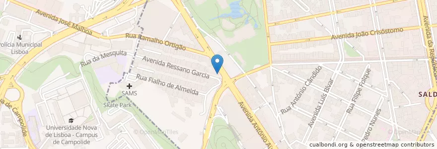 Mapa de ubicacion de Café.Come en البرتغال, Área Metropolitana De Lisboa, Lisboa, Grande Lisboa, لشبونة, Avenidas Novas.