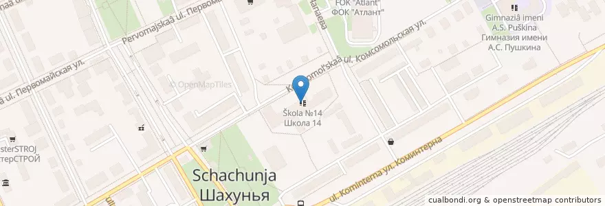Mapa de ubicacion de Школа №14 en ロシア, 沿ヴォルガ連邦管区, ニジニ・ノヴゴロド州, シャフーニヤ管区.