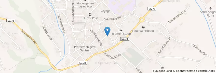 Mapa de ubicacion de St. Galler Kantonalbank en Schweiz, Sankt Gallen, Wahlkreis Sarganserland, Flums.
