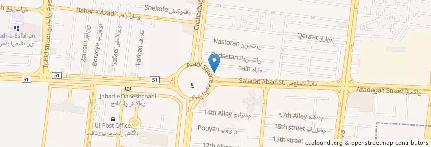 Mapa de ubicacion de بانک ملت en İran, İsfahan Eyaleti, شهرستان اصفهان, بخش مرکزی شهرستان اصفهان, اصفهان.