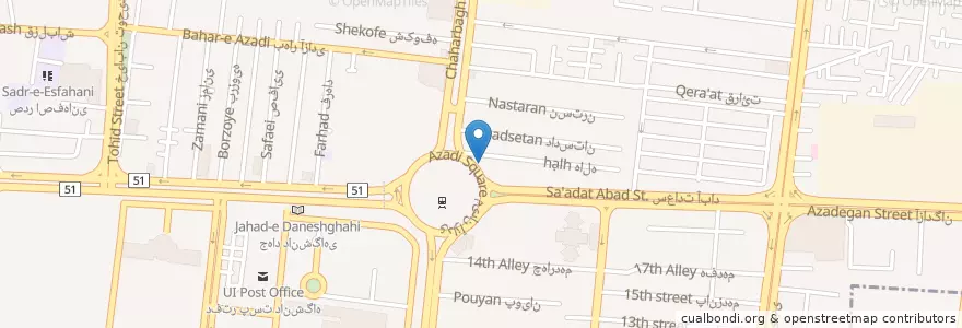 Mapa de ubicacion de بانک دی en 이란, استان اصفهان, شهرستان اصفهان, بخش مرکزی شهرستان اصفهان, اصفهان.