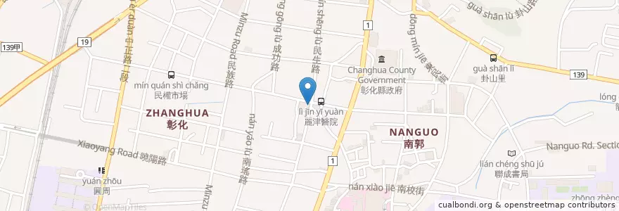 Mapa de ubicacion de 國泰世華商業銀行 en تايوان, مقاطعة تايوان, مقاطعة تشانغوا, 彰化市.