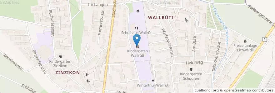 Mapa de ubicacion de Kindergaten Wallrüti en 瑞士, 蘇黎世, Bezirk Winterthur, Winterthur.