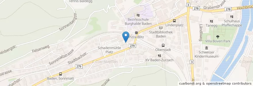 Mapa de ubicacion de Garage en Suíça, Aargau, Bezirk Baden, Baden.