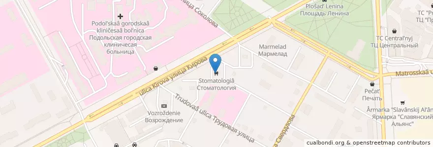 Mapa de ubicacion de Стоматология en 俄罗斯/俄羅斯, Центральный Федеральный Округ, 莫斯科州, Городской Округ Подольск.
