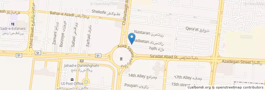 Mapa de ubicacion de پیتزا داغ en 이란, استان اصفهان, شهرستان اصفهان, بخش مرکزی شهرستان اصفهان, اصفهان.
