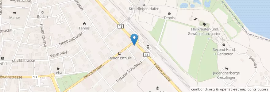 Mapa de ubicacion de Gasthaus Bahnhof Hafen en Zwitserland, Thurgau, Bezirk Kreuzlingen, Kreuzlingen.