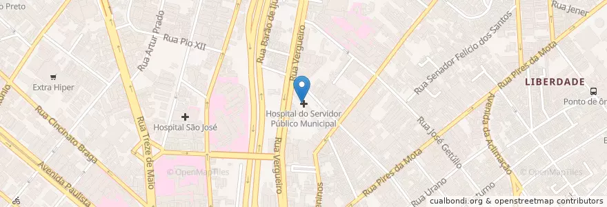 Mapa de ubicacion de Hospital do Servidor Público Municipal en برزیل, منطقه جنوب شرقی برزیل, سائوپائولو, Região Geográfica Intermediária De São Paulo, Região Metropolitana De São Paulo, Região Imediata De São Paulo, سائوپائولو.