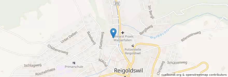 Mapa de ubicacion de Feuerwehrmagazin Reigoldswil en Svizzera, Basilea Campagna, Bezirk Waldenburg, Reigoldswil.
