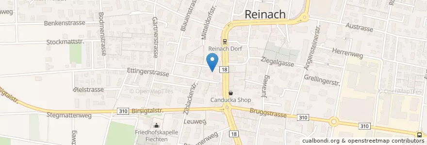 Mapa de ubicacion de Arcade Restaurant en Switzerland, Basel-Landschaft, Bezirk Arlesheim, Reinach.