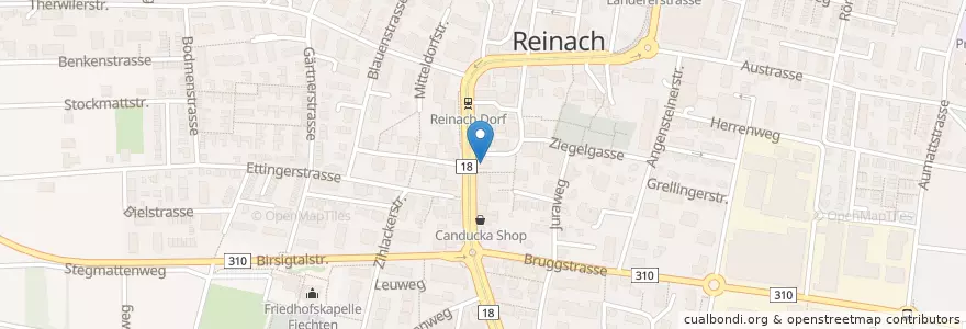 Mapa de ubicacion de Café Schopf en Zwitserland, Bazel-Land, Bezirk Arlesheim, Reinach.