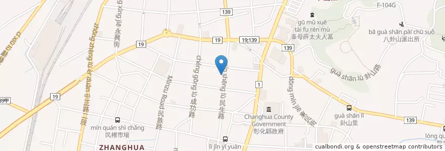 Mapa de ubicacion de 信生藥房 en Taiwan, Taiwan Province, Changhua County, Zhanghua City.