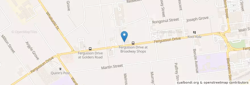 Mapa de ubicacion de Hills Broadway Pharmacy en New Zealand, Wellington, Upper Hutt City.