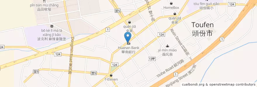Mapa de ubicacion de 華南商業銀行 en تايوان, مقاطعة تايوان, 苗栗縣, 頭份市.