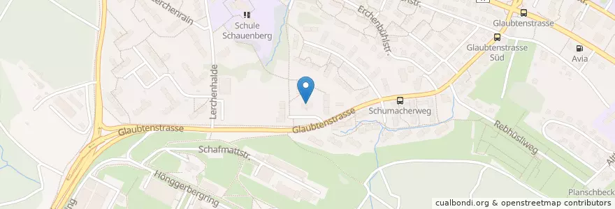 Mapa de ubicacion de Hort Glaubten 2 (Mittag-/Abendhort) + 3 (Morgentisch) en İsviçre, Zürih, Bezirk Zürich, Zürich.