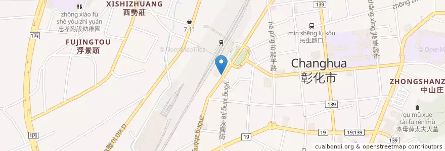 Mapa de ubicacion de 臺灣大戲院 en 타이완, 타이완성, 장화현, 장화 시.