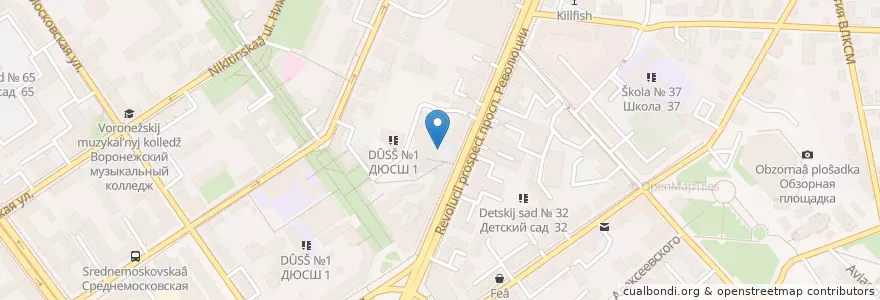 Mapa de ubicacion de Дюймовочка en Rusia, Distrito Federal Central, Óblast De Vorónezh, Городской Округ Воронеж.