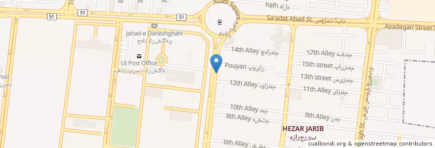 Mapa de ubicacion de آزادی en 이란, استان اصفهان, شهرستان اصفهان, بخش مرکزی شهرستان اصفهان, اصفهان.