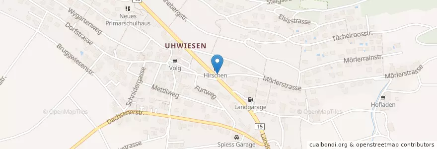 Mapa de ubicacion de Hirschenbrunnen en 瑞士, 蘇黎世, Bezirk Andelfingen, Laufen-Uhwiesen.
