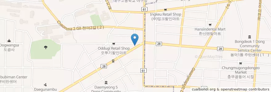 Mapa de ubicacion de Lotteria en 韩国/南韓, 大邱, 南區, 대명동.