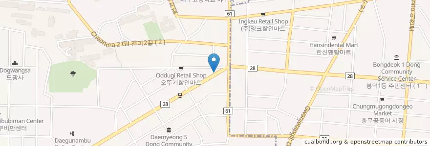 Mapa de ubicacion de Tang Tang Chicken en 大韓民国, 大邱, 南区, 대명동.