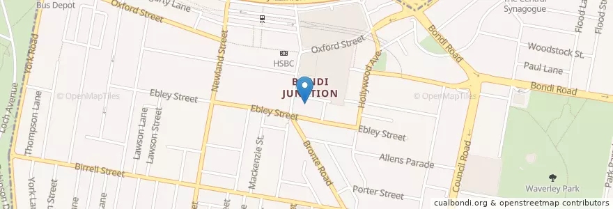 Mapa de ubicacion de Bondi Junction Waverley RSL Club en Australia, New South Wales, Waverley Council, Sydney.