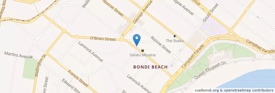 Mapa de ubicacion de Bondi Pharmacy en Avustralya, New South Wales, Waverley Council, Sydney.