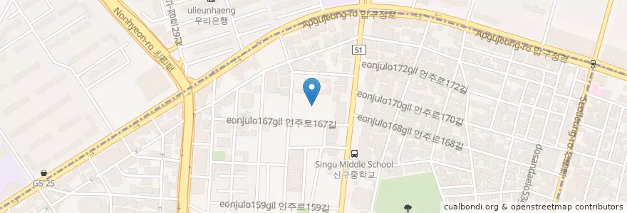 Mapa de ubicacion de 신구중학교 en South Korea, Seoul, Gangnam-Gu, Sinsa-Dong, Apgujeong-Dong.