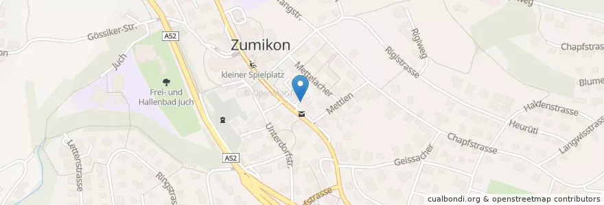Mapa de ubicacion de Zürcher Kantonalbank en 스위스, 취리히, Bezirk Meilen, Zumikon.