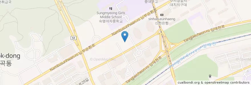 Mapa de ubicacion de 산업은행 도곡지점 en South Korea, Seoul, Gangnam-Gu, Dogok-Dong, Dogok 2(I)-Dong.