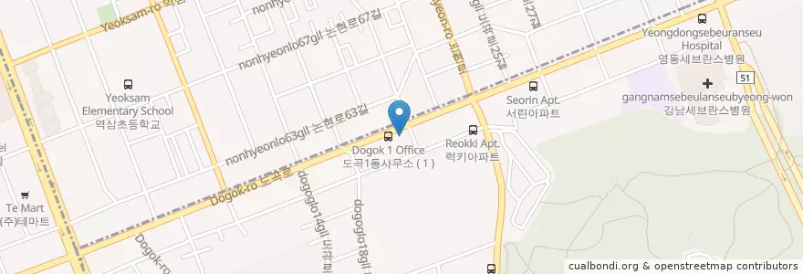Mapa de ubicacion de 우리은행 en South Korea, Seoul, Gangnam-Gu, Dogok-Dong, Dogok 1(Il)-Dong.