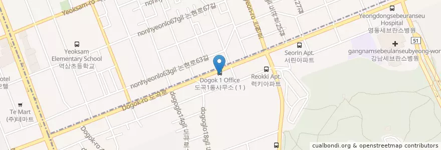 Mapa de ubicacion de 신한은행 en 韩国/南韓, 首尔, 江南區, 도곡동, 도곡1동.