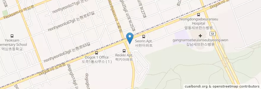 Mapa de ubicacion de 하나은행 en South Korea, Seoul, Gangnam-Gu, Dogok-Dong, Dogok 1(Il)-Dong.