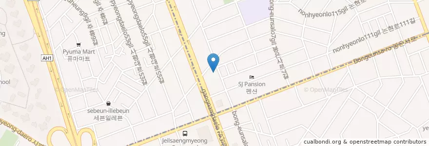 Mapa de ubicacion de HK저축은행 en 大韓民国, ソウル, 江南区, 瑞草区, 論峴洞, 論峴1洞.