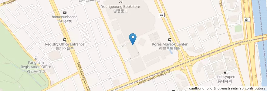 Mapa de ubicacion de 씨티은행 en کره جنوبی, سئول, 강남구, 삼성동, 삼성1동.
