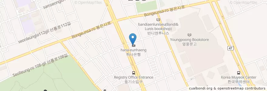Mapa de ubicacion de 하나은행 en Республика Корея, Сеул, 강남구, 삼성동, 삼성1동.