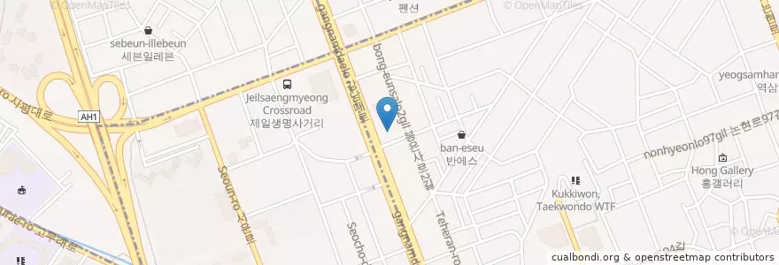 Mapa de ubicacion de 국민은행 en Güney Kore, Seul, 강남구, 서초구, 역삼동, 역삼1동.