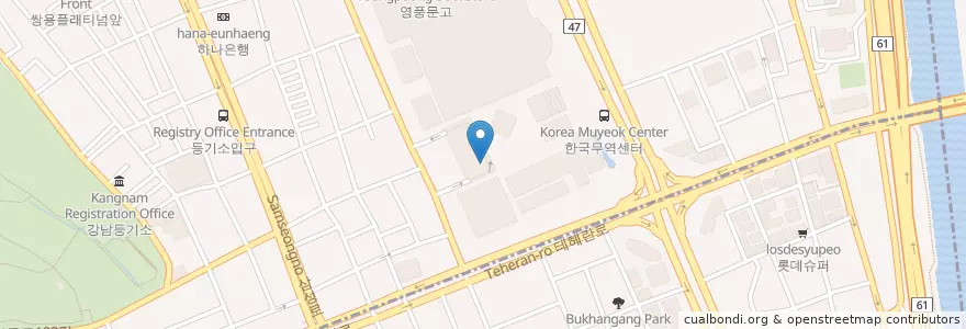 Mapa de ubicacion de 서울도심공항우체국 en كوريا الجنوبية, سول, 강남구, 삼성동, 삼성1동.