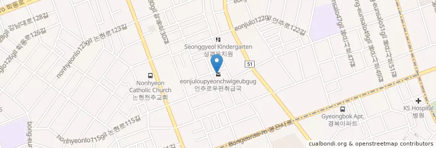 Mapa de ubicacion de 언주로우편취급국 en Corée Du Sud, Séoul, 강남구, 논현동, 논현2동.